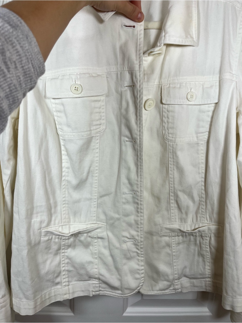 Croft & Barrow Off-White Stretch Cotton Button Up Jacket - Medium - Picture 9 of 16